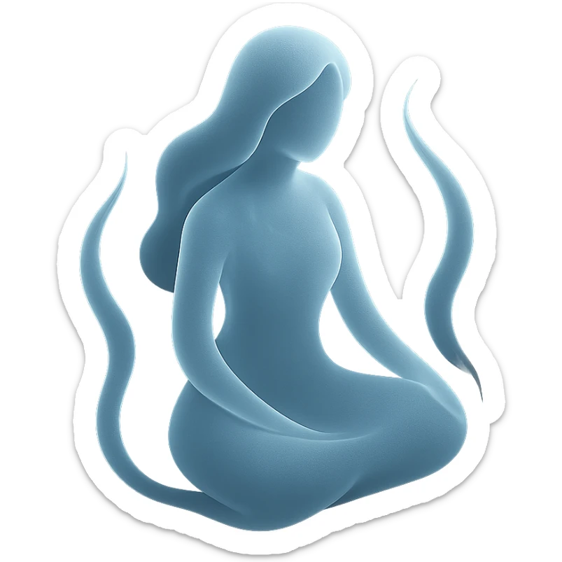 silhouette of a figure with flowing curves, radiating stillness and mystery, surrounded by shimmering energy sticker