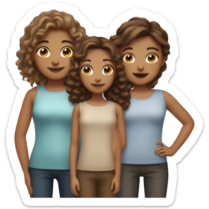 3 girls, one with straight brown hair, other with wavy brown hair and the last one with curly light brown hair  sticker
