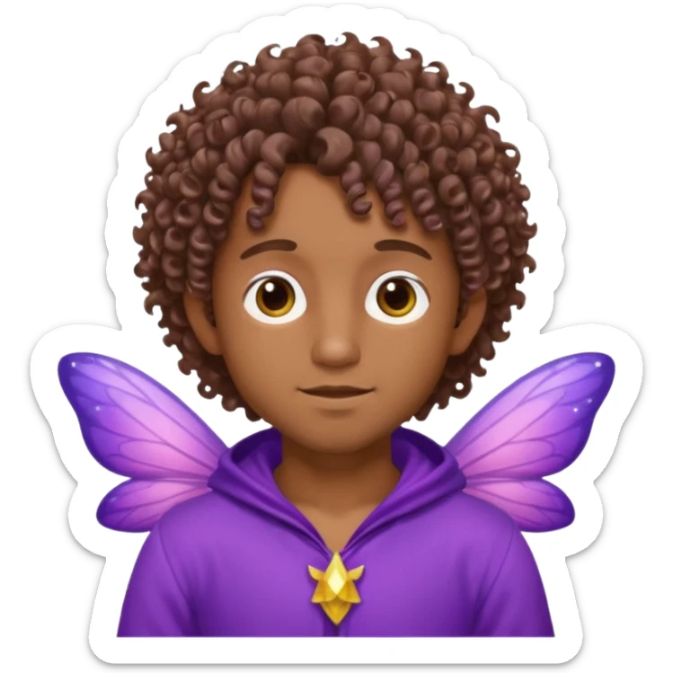 Male Fairy brown skin curly hair and purple  sticker