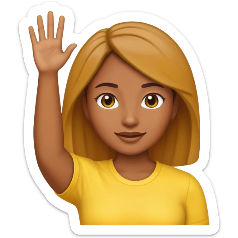 brown skin woman emoji wearing a yellow shirt waving sticker