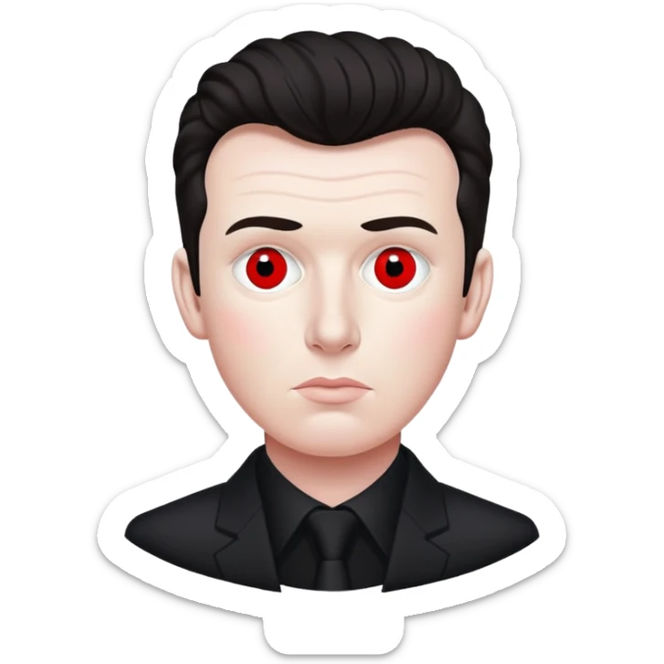 Rick Astley but his body is just black with white outlining the black and red dots which are his eyes appear and stay there for a little while and then the red eyes disappear sticker