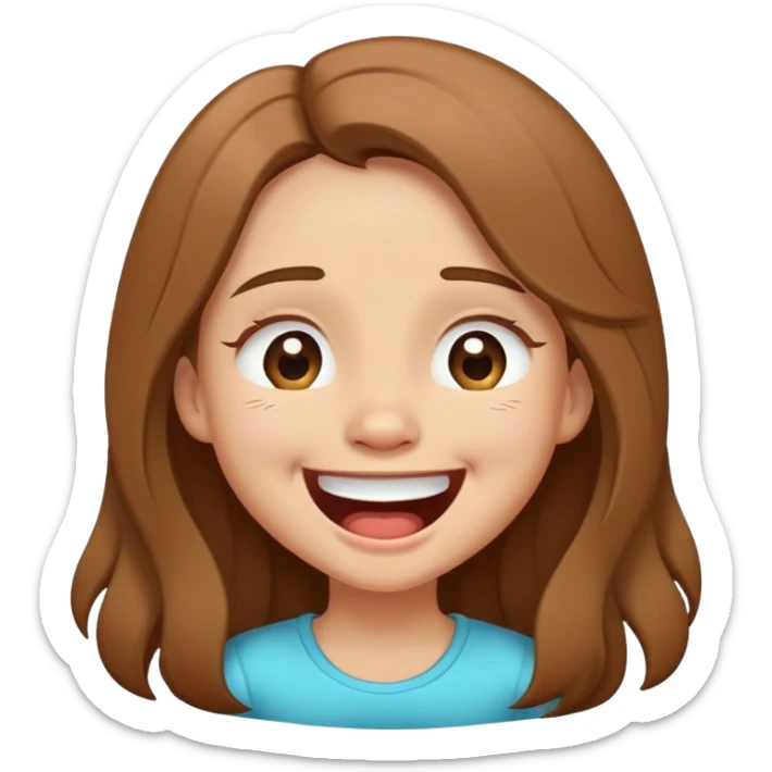 Girl with long brown hair laughing with tears in her eyes and a tilted head cartoon full body cute  sticker