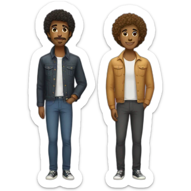 gay couple, one bold and tall, one with curly hair and short sticker