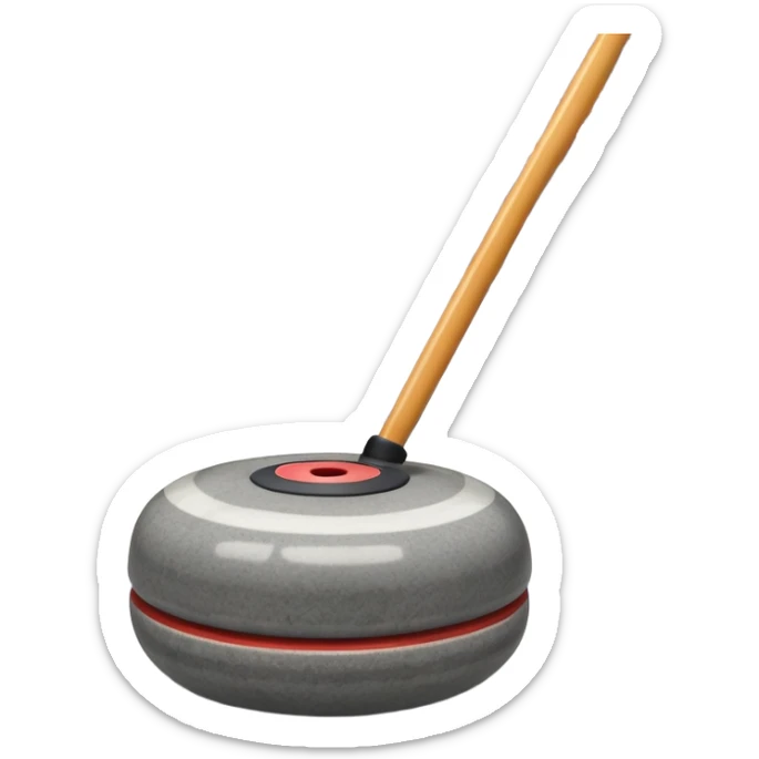 An icon showing a detailed close-up of a curling stone sliding across the ice, with a broom in motion beside it. The background features an indoor stadium with cheering spectators on the stands. Transparent background captures the strategy and focus of curling. sticker