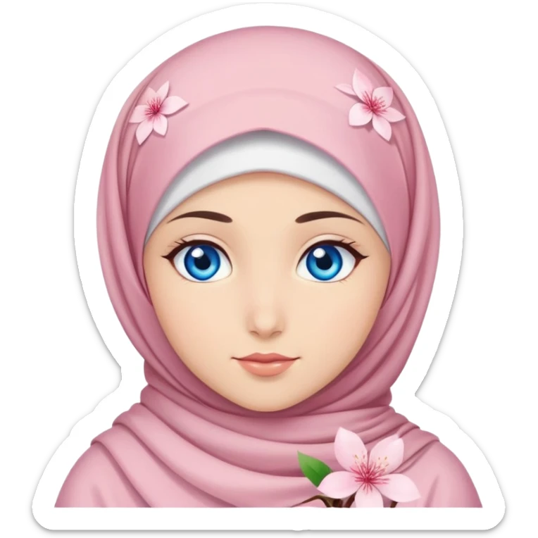 Turkish beautiful finish Konya girl blue eyes with hijab islamic dress and had on her hand sakura sticker