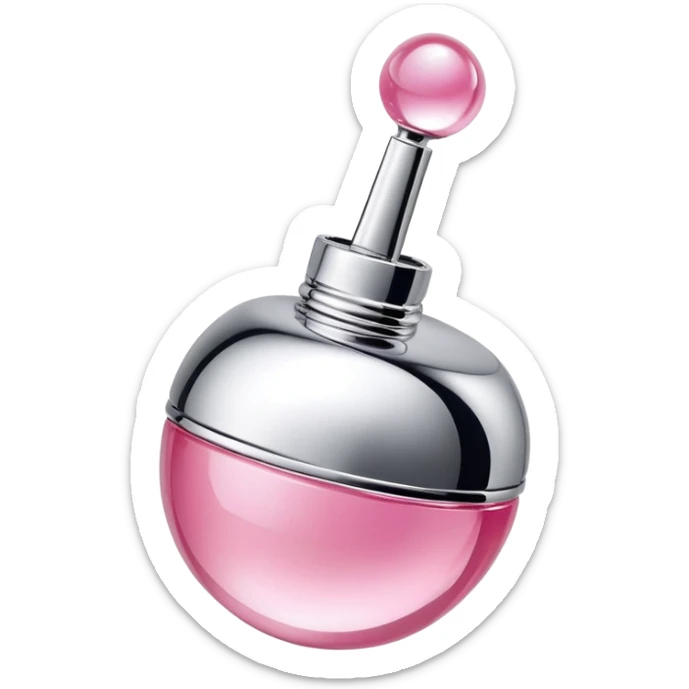 A gloss with a ball in the closed silver cap and the color of the gloss is pink and is from the brand "Dior" sticker