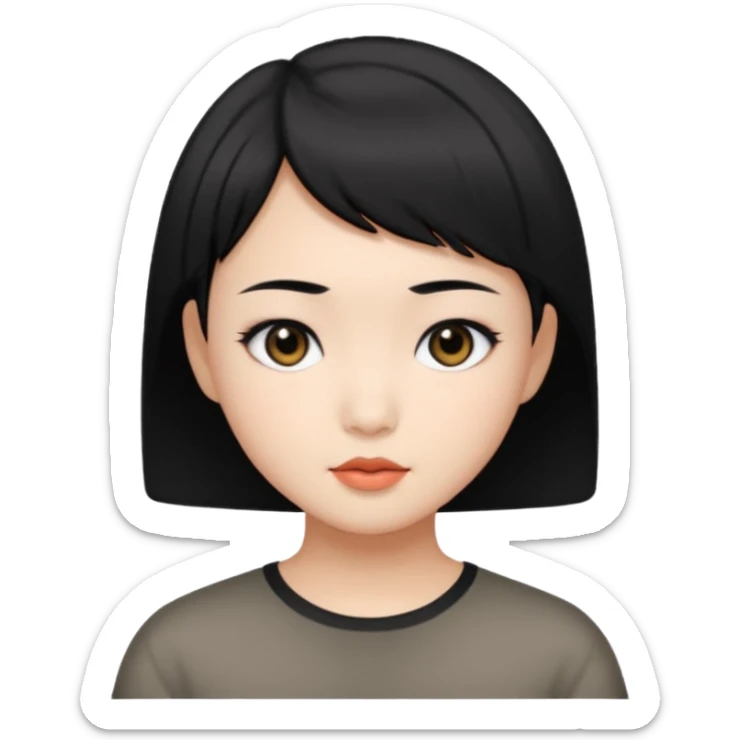 Asian pretty girl with black color short hair and black eyes sticker