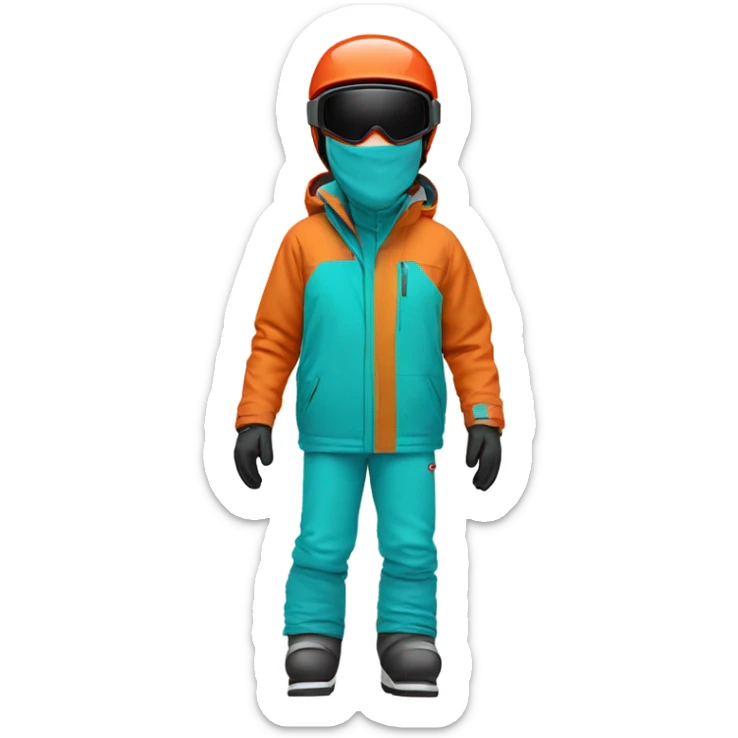 white Skier man wearing orange jacket and wearing a RED HELMET and turquoise pants sticker