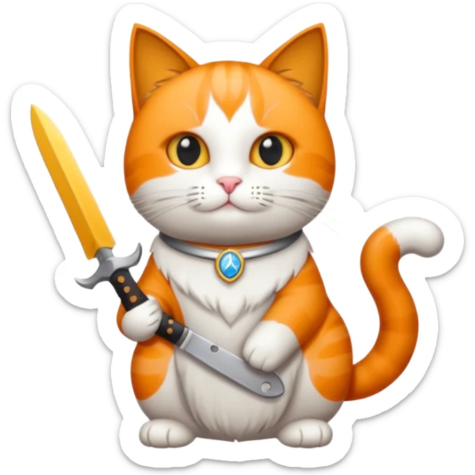 Gatto carino con il coltello in mano e stelline attorno sticker