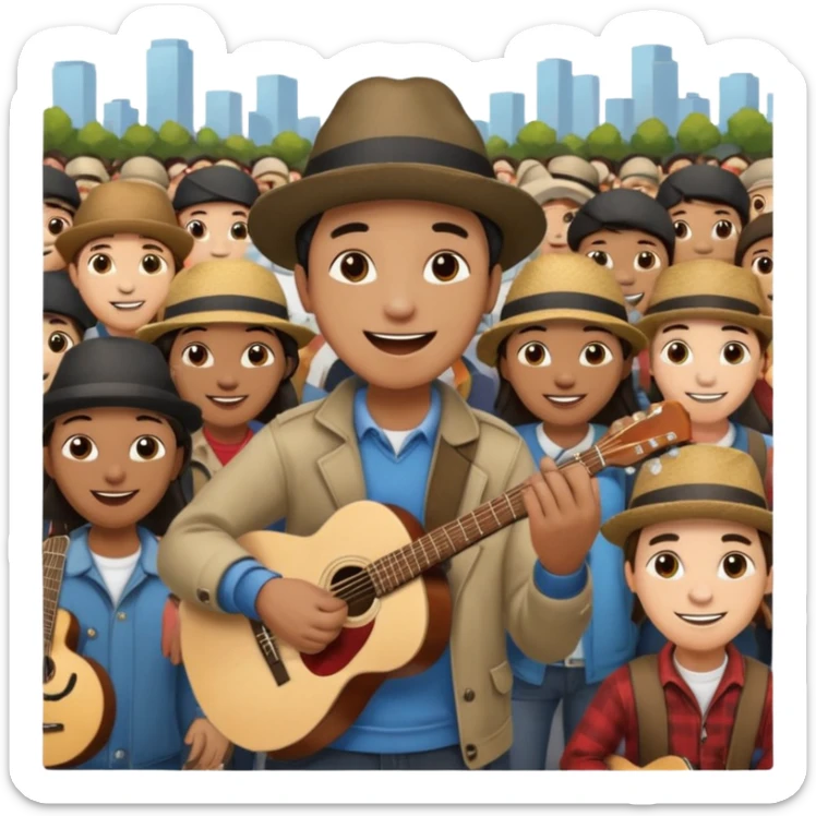 Street Musician in fan photo with crowd, Street Memories. sticker