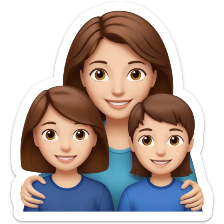 Woman with brown hair and boy and girl sticker