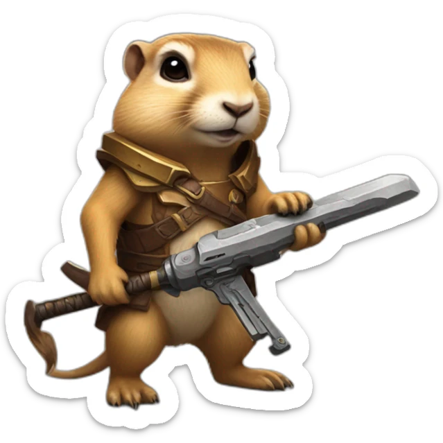 Prairie dog from World of Warcraft holding a weapon bigger than him sticker