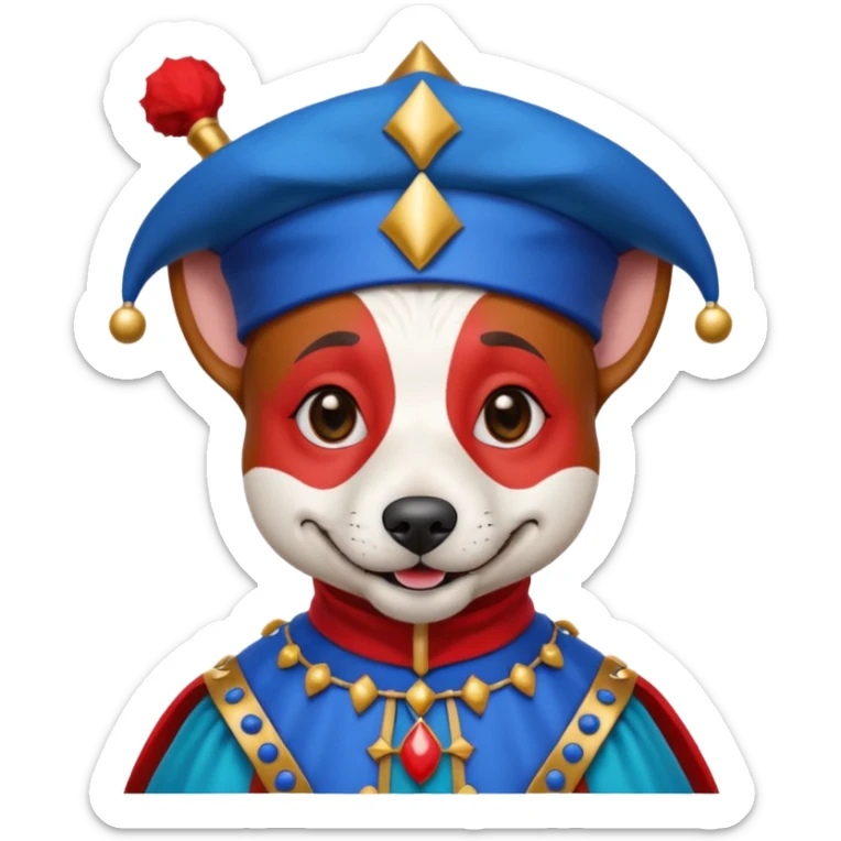 crazy funny colorful jack russel dog jolly joker, medieval, vintage, court jester, mac os icon, blue color sticker