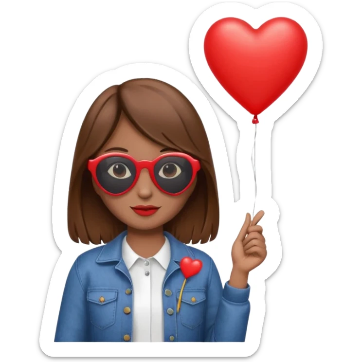 brown hair girl with sun glasses holding red heart balloon sticker