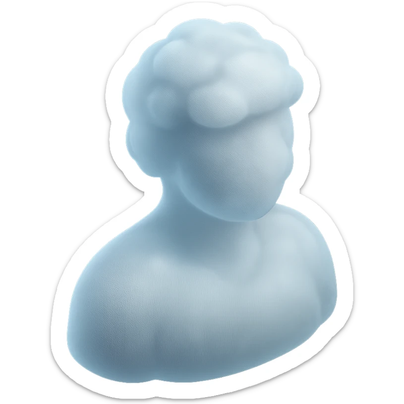 A person from the shoulders up, entirely composed of fluffy white convex clouds sticker