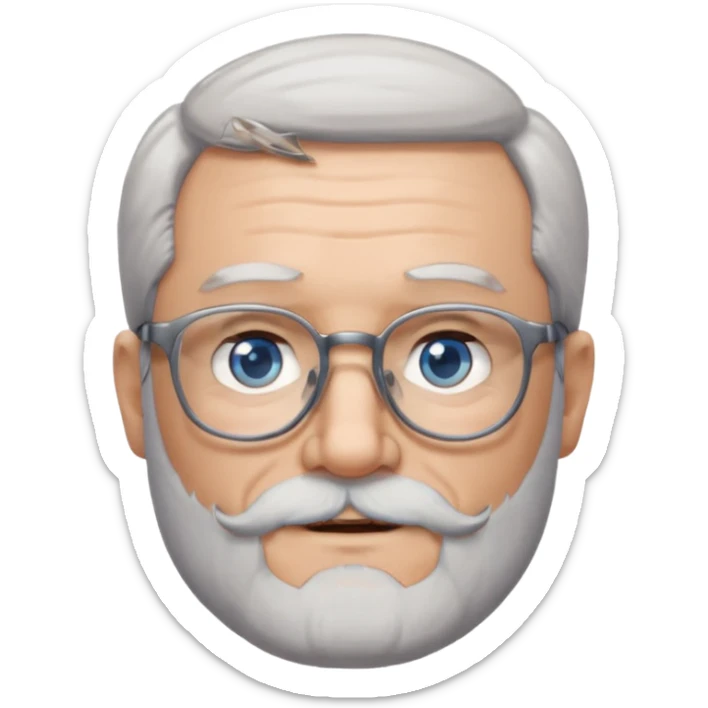 Create me an emoji of an old man. Gray short size hair. Gray full beard. Squarer Glasses. Blue eyes. Little smile sticker