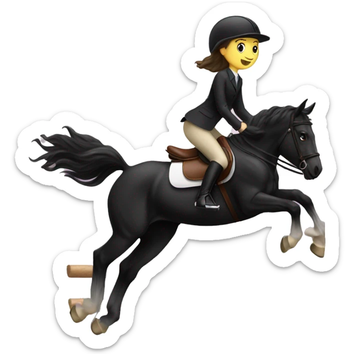 Girl riding black horse over a jump in an English saddle sticker