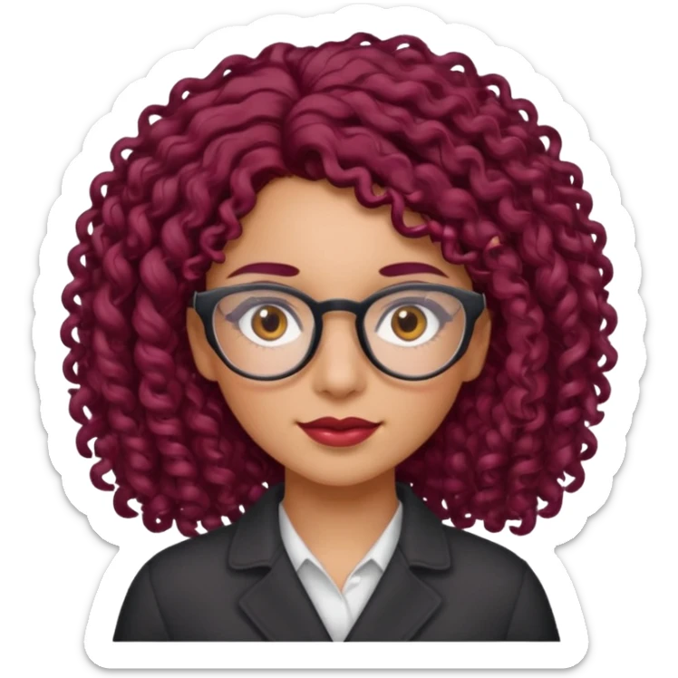 hispanic women with brown eyes and clear glasses and burgundy curly hair sticker