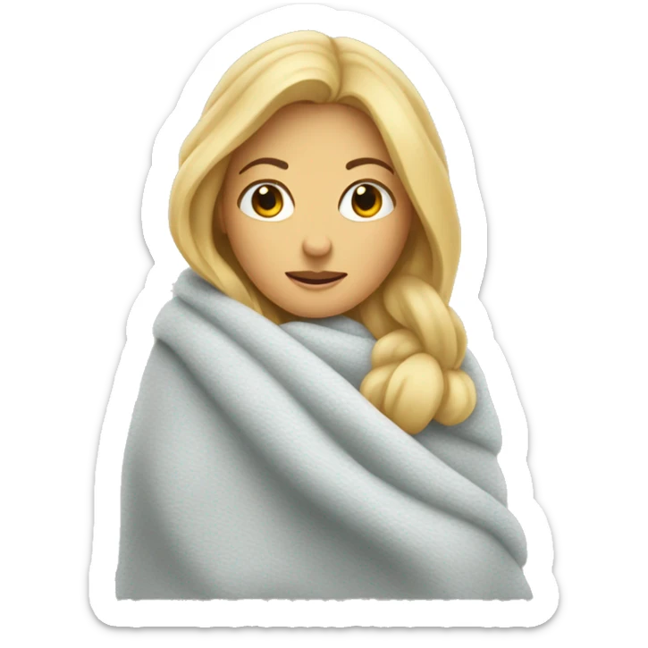 blonde woman cozy wrapped up in blanket sticker
