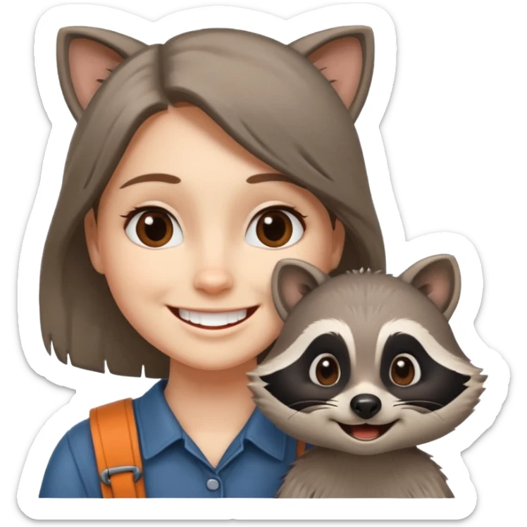 Racoon speaking with a person in cartoon emoji style friendly and calm sticker