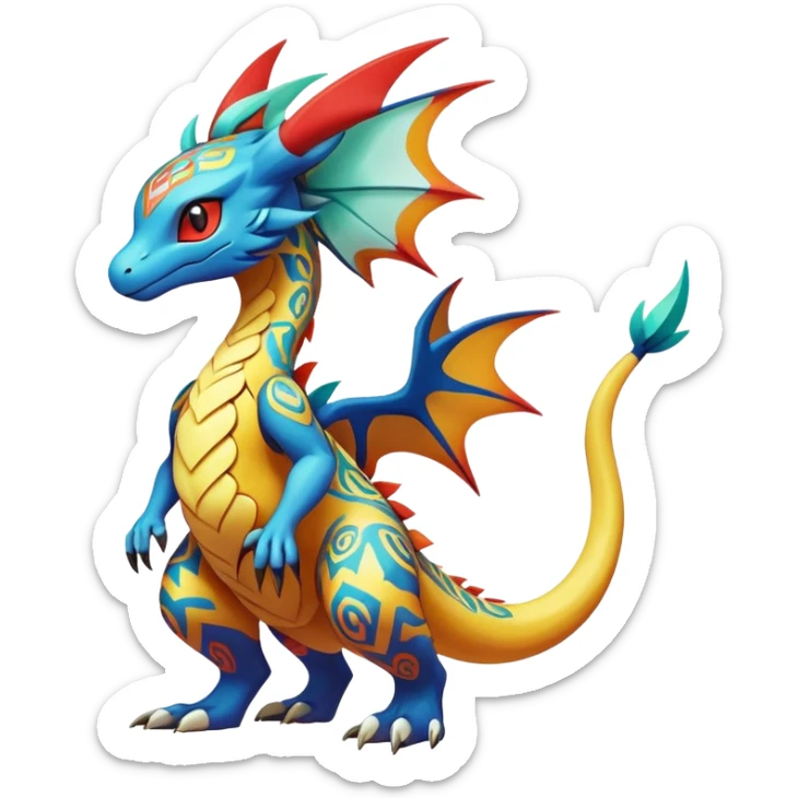 cool exotic fantasy-creature-Fakémon-Pokémon, full body, with markings sticker