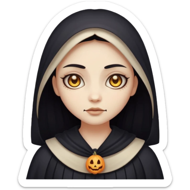 Stylized cult cartoon girl emoji, eerie-cute aesthetic, symmetrical design, subtle spooky vibe, glowing eyes, saying “AMILK”, bold graphic icon sticker