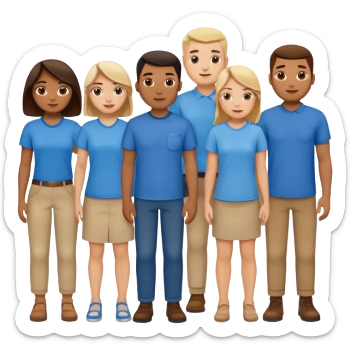 emoji siete personas cuerpo completo hombres y mujeres con camisa azul sticker