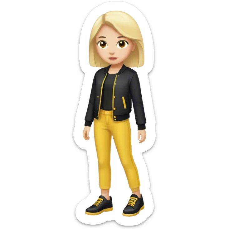 girl with yellow pants and black shoes on with black jacket  sticker