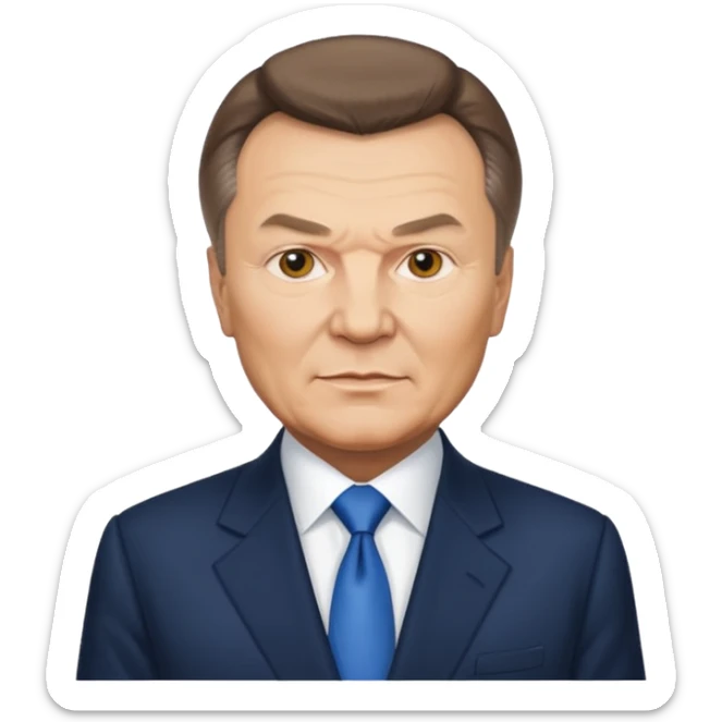 emoji-style close-up of Viktor Yanukovych, Ukrainian ex-president, with a formal look and distinctive face, iPhone emoji style sticker