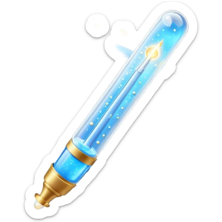 Slim blue Differin Gel tube with white cap and golden glow around the “GEL” label. Floating in a soft blue aura with tiny glowing stars and clear orbs spiraling upward. Emits a focused beam of clarity magic, like a blemish-banishing spell sealed in a sleek, futuristic wand. sticker