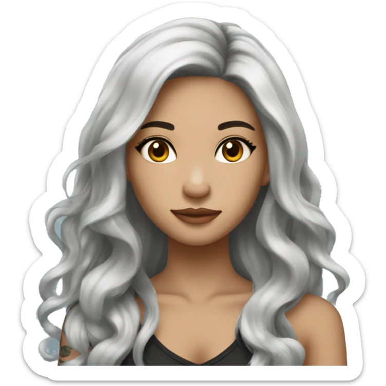 beautiful girl, with arm tattoos, with long black hair, wavy hair, chinese, with laptop sticker