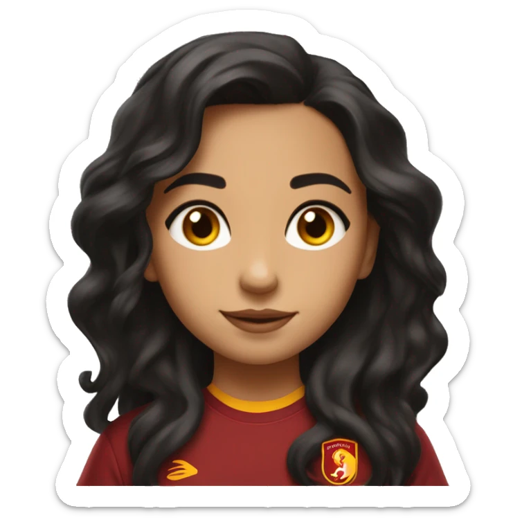 girl with long wavey black hair brown eyes make up and galatasaray shirt which you can see clearly with logo sticker