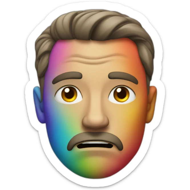man's face with all the colors of the rainbow, the man looks angry and tired sticker