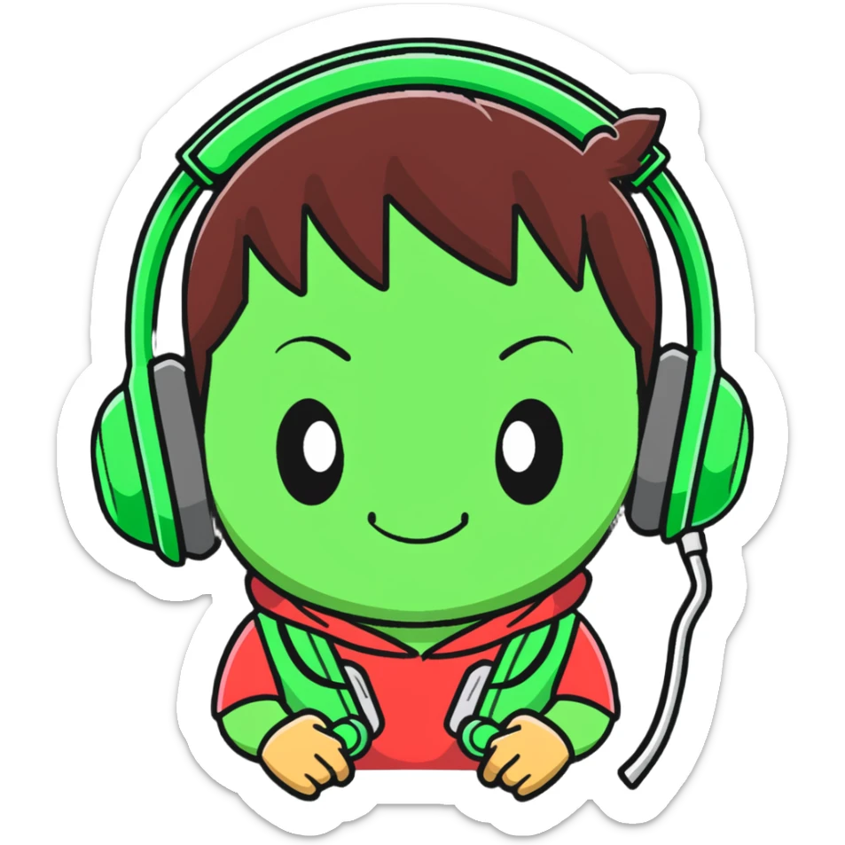 Green Luffy and green Alastor wearing headphones listening to music together sticker