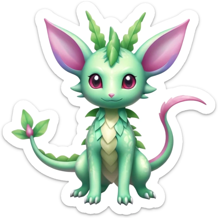 Shiny Exotic Cute Adorable Majestic Ethereal Sparkly Flygon-Espeon-Meganium-Shaymin-Hybrid-Creature with pattern-markings sticker