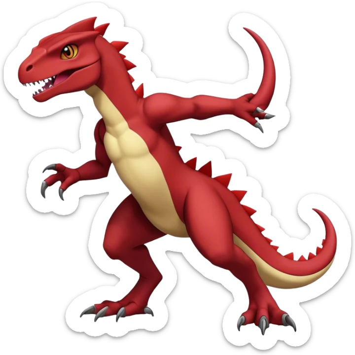  Cool Edgy Handsome Dark Maroon Guilmon-Charmeleon-Digimon-Fakemon-Velociraptor full body sticker