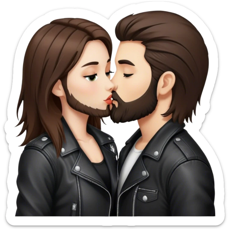A rocker girl with kissing a brunette boy with a beard and leather jacket  sticker