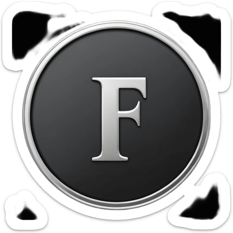 Emoji icon of a black coin with engraved letter F, minimalist style, isolated, no color sticker