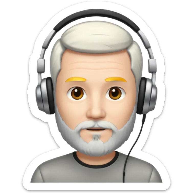 black and silver hair with beard and headphones white skin male sticker