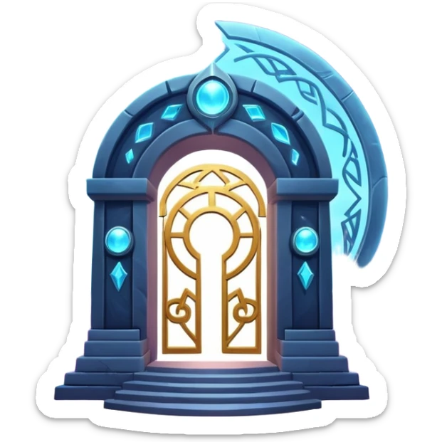 universe gate object icon, gigantic cosmic portal doorway, swirling galaxy energy inside, glowing starry aura, mystical space runes, fantasy sci-fi style, 3D cartoon, mobile game icon style, centered, clean background, no text, no watermark sticker