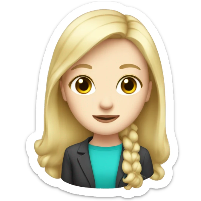 Pale girl, blonde hair, teacher, cute, wearing turquoise  sticker