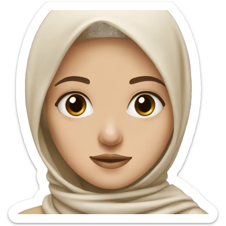 White skinned Muslim Girl with black almond eyes and beige scarf  sticker