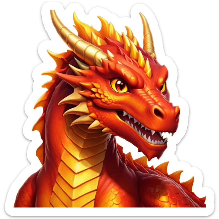 cinematic-noble-fierce-fire-dragon-portrait-emoji,-poised-and-imposing,-with-a-muscular,-scaled-body-ablaze-in-fiery-hues-of-crimson,-molten-orange,-and-molten-gold,-and-intense,-burning-eyes-that-mirror-the-heart-of-a-volcano;-rendered in detail sticker