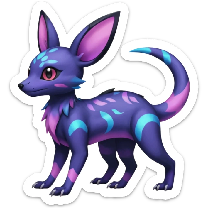 Rare epic aesthetic iridescent spooky gloomy colorful Salandit-Umbreon-Eevee-Genet-species-Fakemon-hybrid-creature, with markings, full body sticker