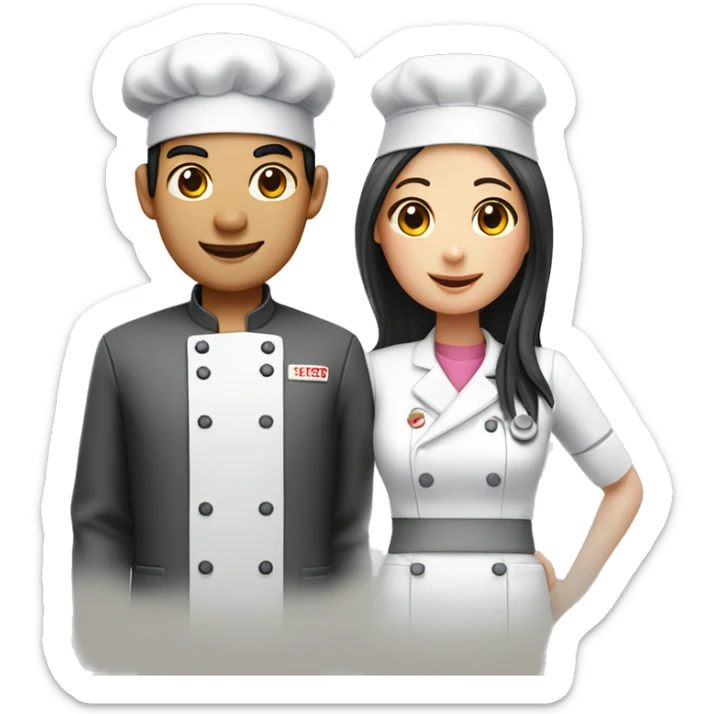 Asian couple: a male chef and a female long hair nurse sticker