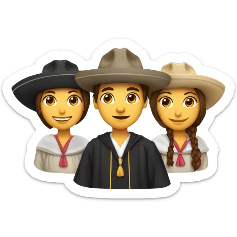 tres amigos graduados. dos mujeres un hombre, una de las mujeres con anteojos sticker