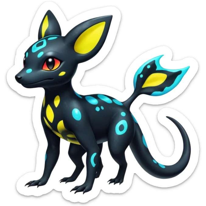Colorful Neon Exotic Salandit-Aurorus-Umbreon-Fakémon-hybrid-creature with splash markings (full body)  sticker