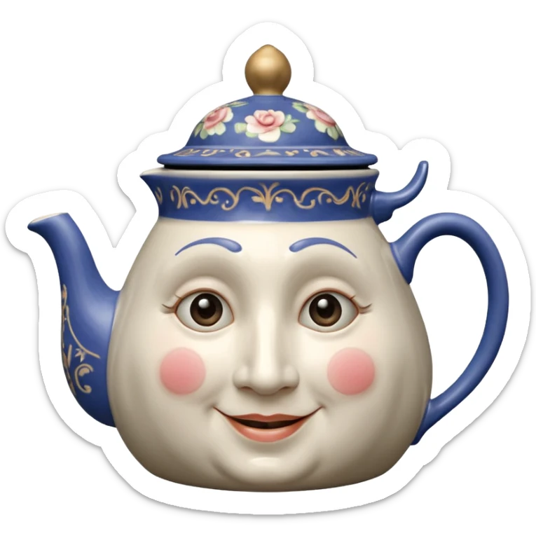 A character from the fairy tale Beauty and the Beast: Mrs. Potts, the middle-aged lady (around 40 years old) who was turned into a teapot. She retains the teapot's original form, with an anthropomorphic face on the teapot. sticker