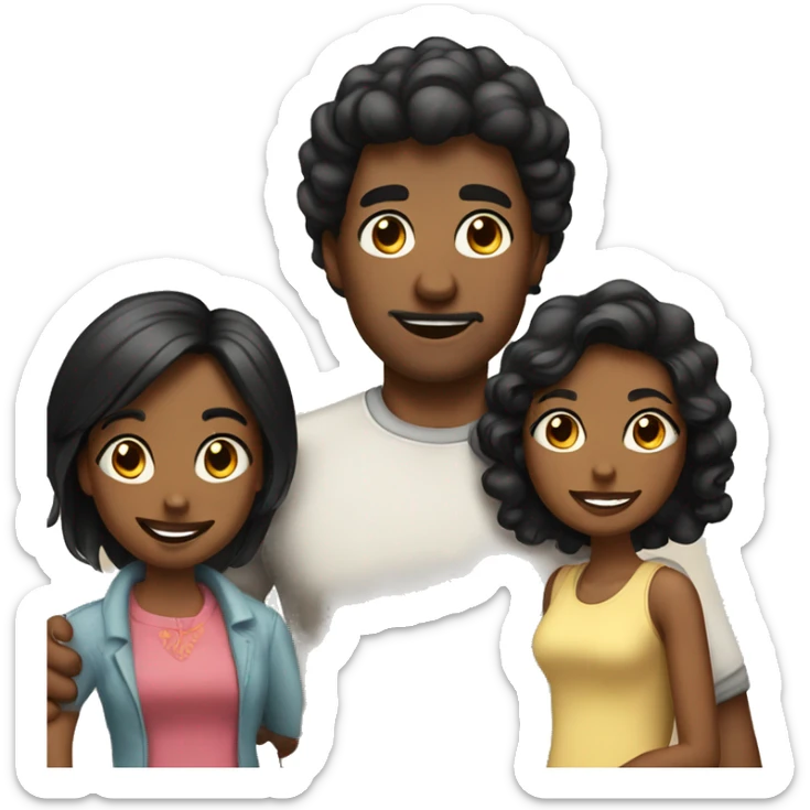 Family 3 daughters mother with Black hair and Dad Almost Bold sticker