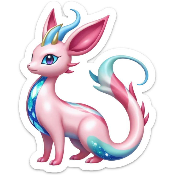 Shiny Exotic Colorful Ethereal Sparkly Sylveon-Milotic-Amaura-Aurorus-Fakémon-hybrid-creature (full body)  sticker